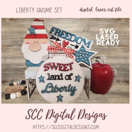 Patriotic Gnome SVG Set 3 designs in digital laser svg format