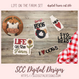 Life on the Farm SVG, 3D Tiered Tray Farm Fresh Cow, Chicken with Eggs Tag for Laser Crafting, Set of 5 Digital Laser Cutter Mini Sign Designs