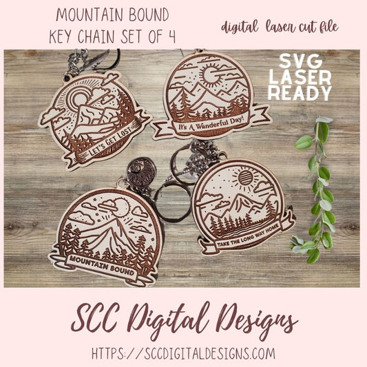 Mountain Quote Keychain SVG Bundle 4 designs in svg laser format