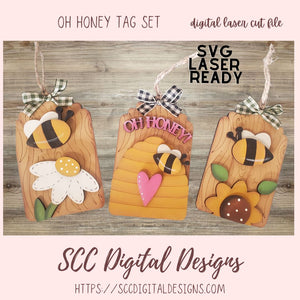 Oh Honey Bee Laser Tag SVGs 3 designs in svg laser format