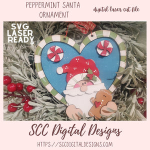 Peppermint Santa Heart Ornament
1 design in svg laser format