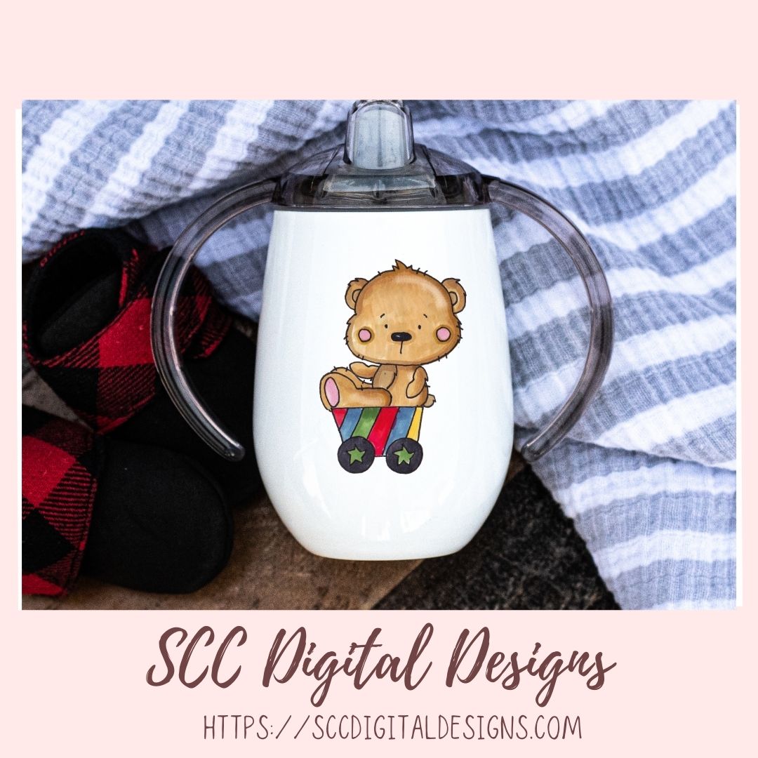 Whimsical Bear Clipart for Sublimation for Kids Birthday T-Shirts and Greeting Cards, Colorful Airplanes & Trains PNG for Scrapbooking