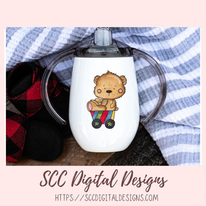 Whimsical Bear Clipart for Sublimation for Kids Birthday T-Shirts and Greeting Cards, Colorful Airplanes & Trains PNG for Scrapbooking