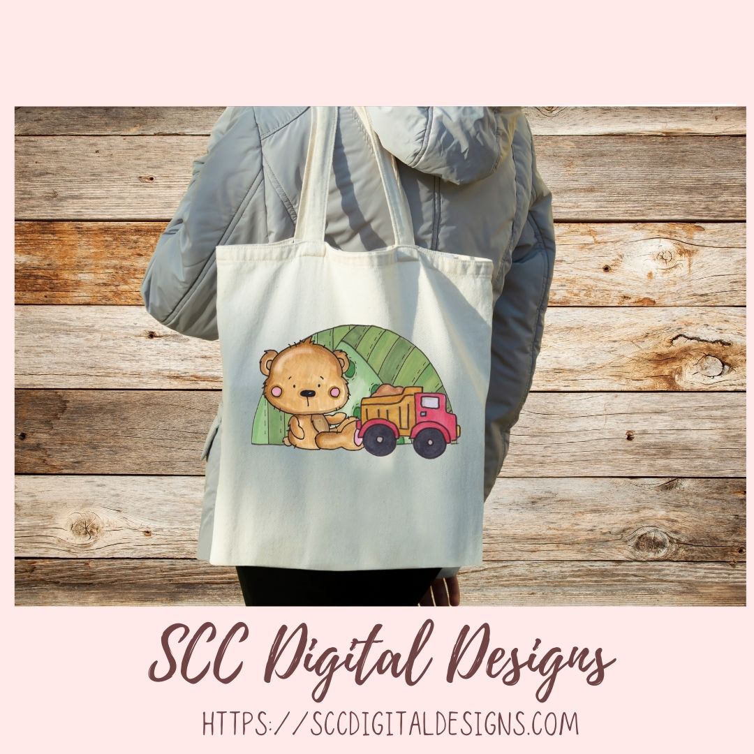 Whimsical Bear Clipart for Sublimation for Kids Birthday T-Shirts and Greeting Cards, Colorful Airplanes & Trains PNG for Scrapbooking
