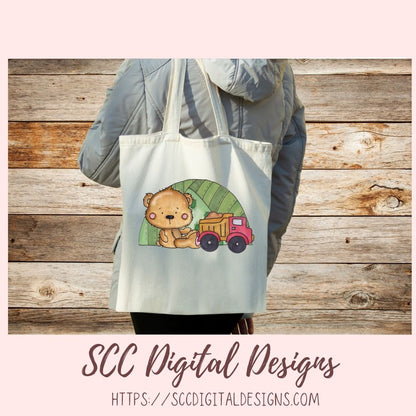 Whimsical Bear Clipart for Sublimation for Kids Birthday T-Shirts and Greeting Cards, Colorful Airplanes & Trains PNG for Scrapbooking