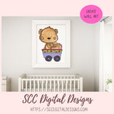 Whimsical Bear Clipart for Sublimation for Kids Birthday T-Shirts and Greeting Cards, Colorful Airplanes & Trains PNG for Scrapbooking