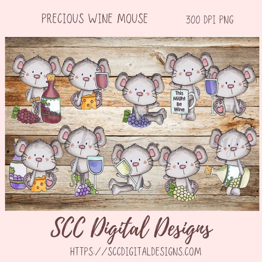 Wine Mouse PNG for DIY Gift Tags for a Hostess Gift, Cute Mice Clipart for Sublim0ation for Tumblers and T-Shirts, Whimsical Wildlife for Scrapbooking