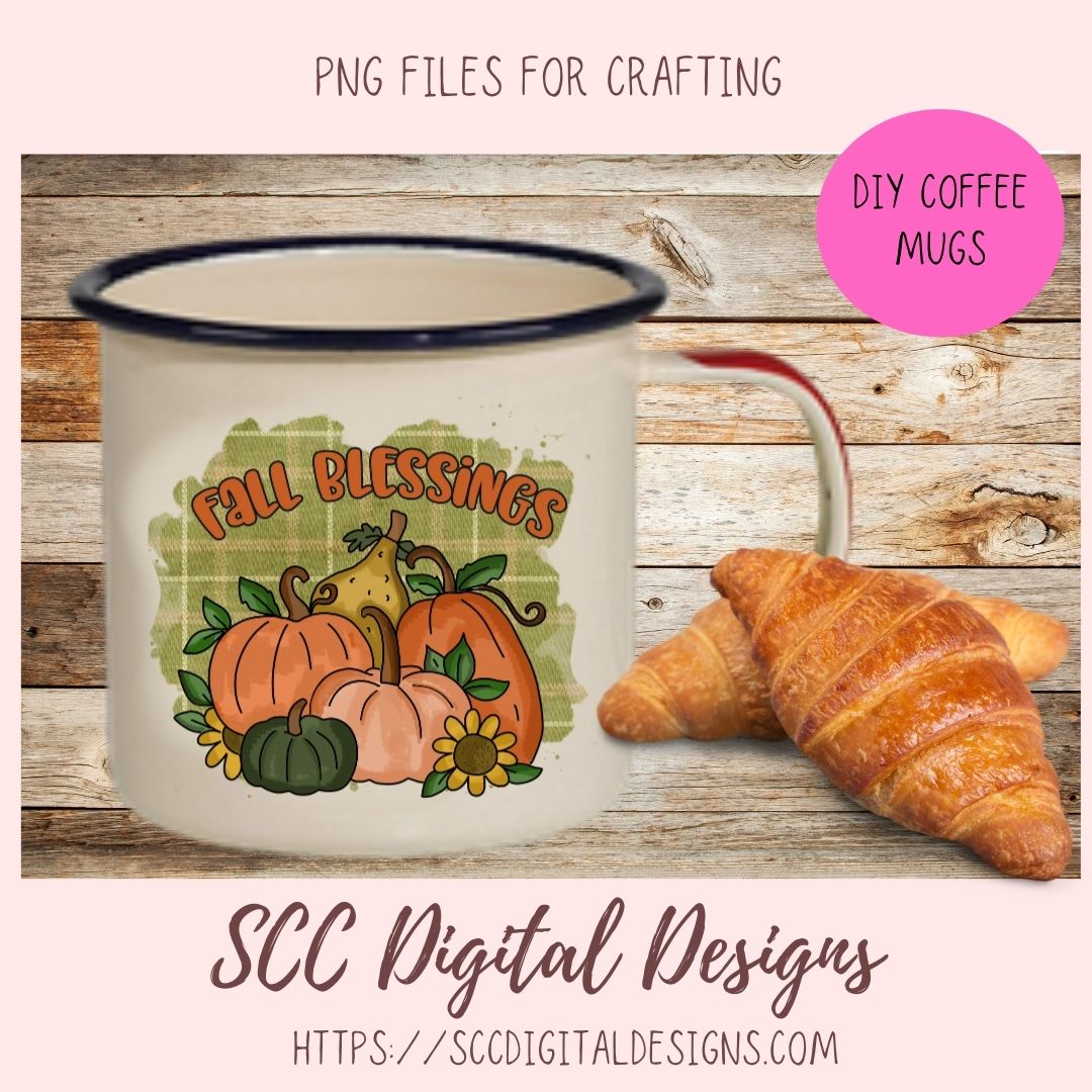 Fall Blessings Clipart, Pretty Fall Pumpkins & Sunflowers PNG, Inspirational Quote Wall Art For Mom, Farmhouse Kitchen Sign Decor