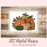 Fall Blessings Clipart, Pretty Fall Pumpkins & Sunflowers PNG, Inspirational Quote Wall Art For Mom, Farmhouse Kitchen Sign Decor