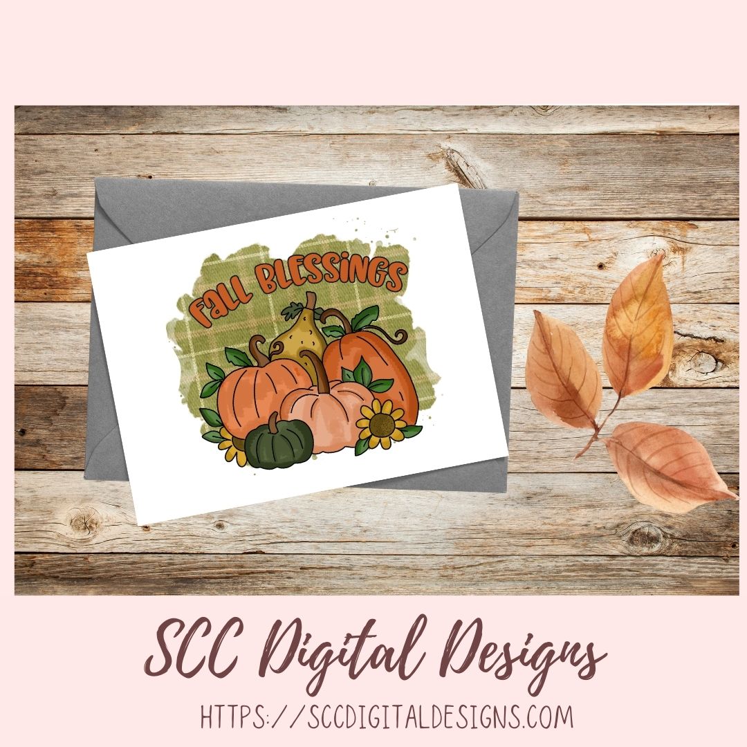 Fall Blessings Clipart, Pretty Fall Pumpkins & Sunflowers PNG, Inspirational Quote Wall Art For Mom, Farmhouse Kitchen Sign Decor