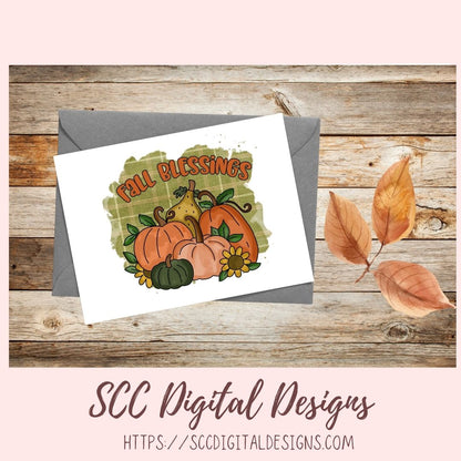 Fall Blessings Clipart, Pretty Fall Pumpkins & Sunflowers PNG, Inspirational Quote Wall Art For Mom, Farmhouse Kitchen Sign Decor