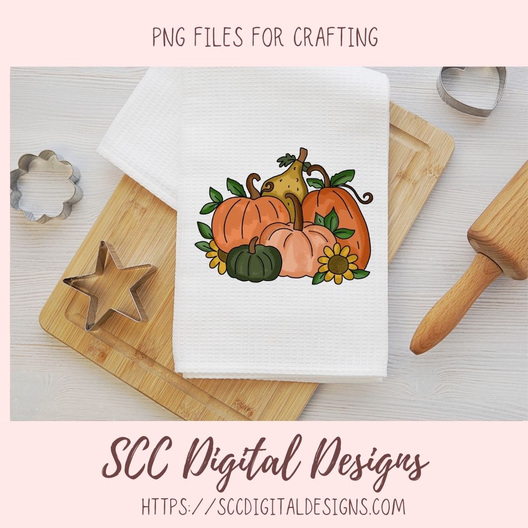 Fall Blessings Clipart, Pretty Fall Pumpkins & Sunflowers PNG, Inspirational Quote Wall Art For Mom, Farmhouse Kitchen Sign Decor
