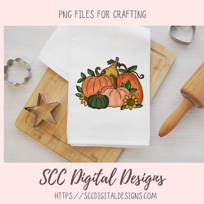 Fall Blessings Clipart, Pretty Fall Pumpkins & Sunflowers PNG, Inspirational Quote Wall Art For Mom, Farmhouse Kitchen Sign Decor