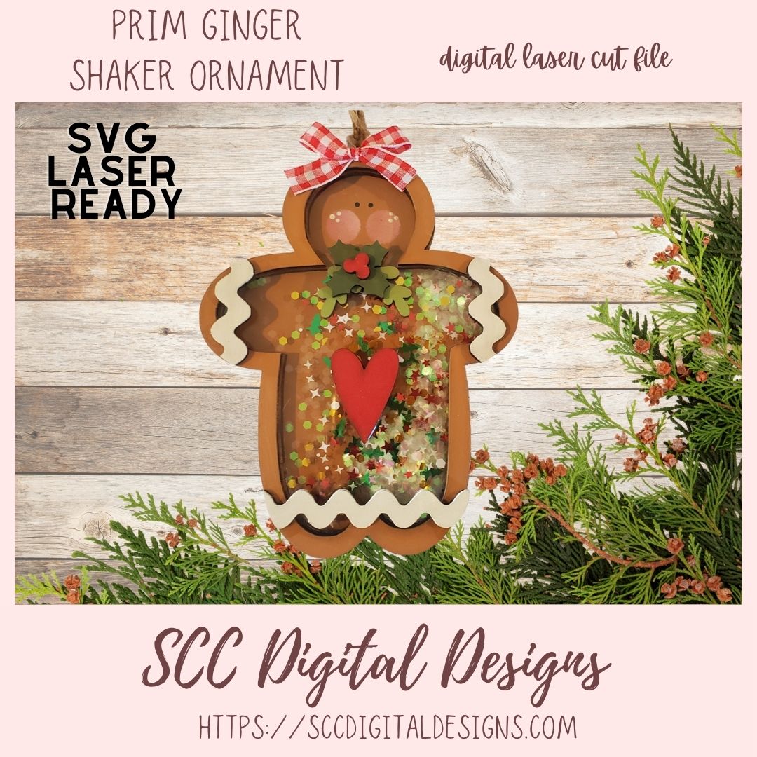 Prim Ginger Shaker Christmas Ornament SVG, 3D Layered Gingerbread Fillable Christmas Ornament Laser SVG&nbsp;