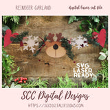 Reindeer Garland SVG, Layered Reindeer, Snowflakes and Hearts Christmas Farmhouse Decor, DIY Christmas Banner Digital Laser SVG Cut Fle