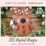 Reindeer mug ornament design with candy canes and hearts on a wooden background, featuring SCC Digital Designs branding.