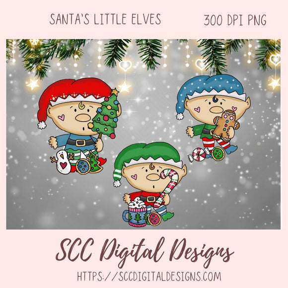 Christmas Elves Clipart, Gingerbread Cookie, Cocoa Mug, Christmas Tree, Snowman PNG for Shirt, DIY Holiday Decor, Greeting Cards & Tags