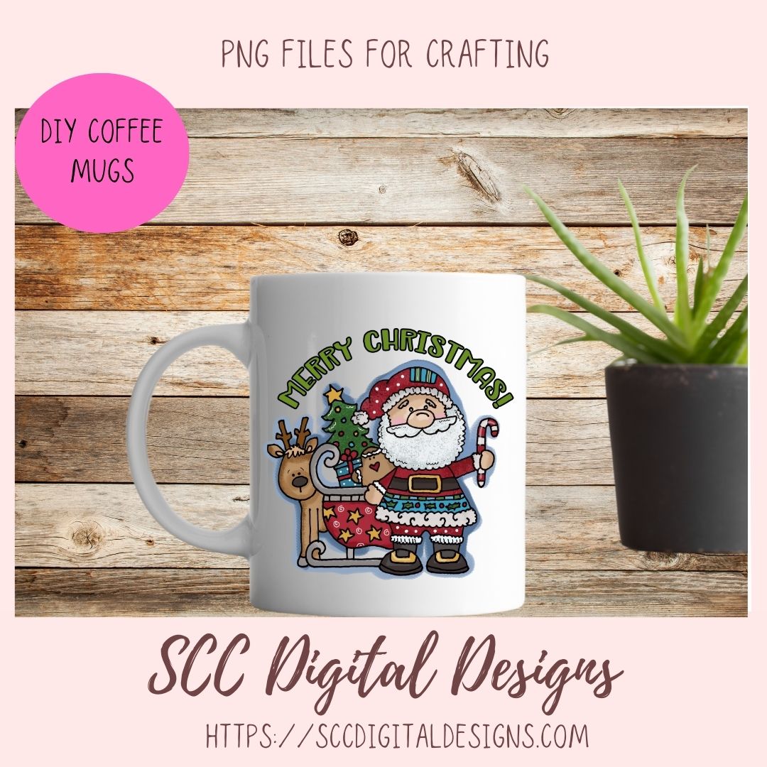 Christmas Clipart, Sublimation Santa's Sleigh, Reindeer, Tree & Presents PNG, DIY Paper Crafts, Home Decor, Wall Art, and Gifts for Mom