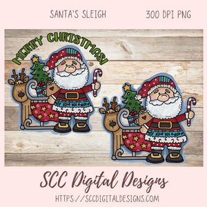 Christmas Clipart, Sublimation Santa's Sleigh, Reindeer, Tree & Presents PNG, DIY Paper Crafts, Home Decor, Wall Art, and Gifts for Mom