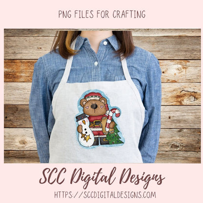 Christmas Bear PNG, Sublimation Snowman Design, DIY Christmas Printables for Kids, Whimsical Digital Download Scrapbook Clip Art Elements
