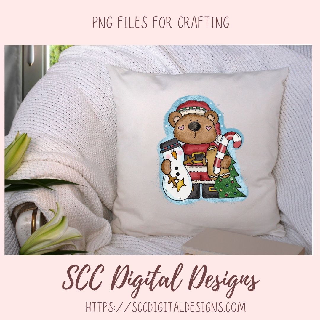 Christmas Bear PNG, Sublimation Snowman Design, DIY Christmas Printables for Kids, Whimsical Digital Download Scrapbook Clip Art Elements