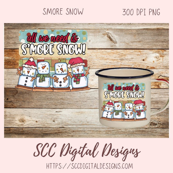 S'more Snow Clipart, Marshmallow Snowmen Sublimation PNG for Shirts & Mugs, DIY Greeting Card, Gift Tags, Farmhouse Wall Art, Clip Art for Stickers