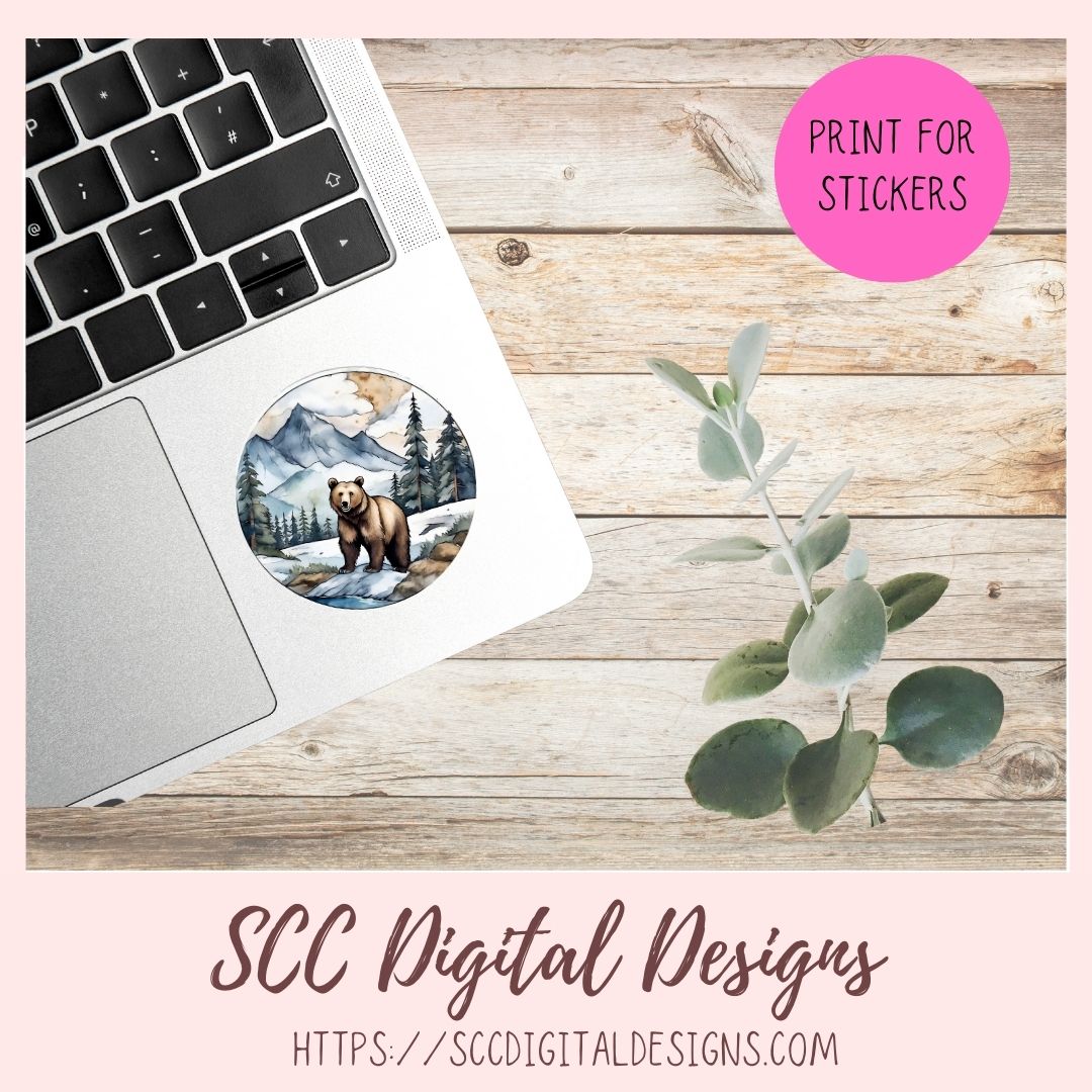 Stained Glass Brown Bear PNG Stickers 8 designs in 300 dpi png format