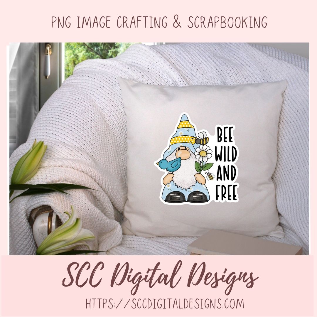 Sunflower Gnome PNG, Bee Wild & Free Printable Stickers for Kids for Tumblers, Digital Stickers Goodnotes Compatible Scrapbooking Elements