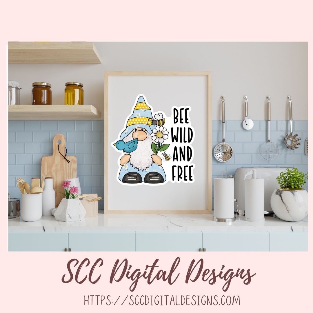 Sunflower Gnome PNG, Bee Wild & Free Printable Stickers for Kids for Tumblers, Digital Stickers Goodnotes Compatible Scrapbooking Elements