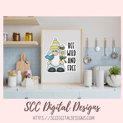 Sunflower Gnome PNG, Bee Wild & Free Printable Stickers for Kids for Tumblers, Digital Stickers Goodnotes Compatible Scrapbooking Elements