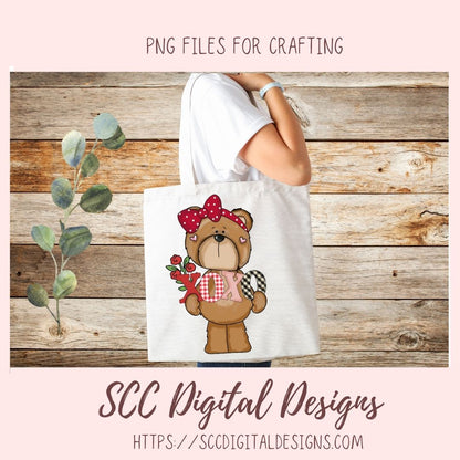 Whimsical Bears Clipart, Love Letter, Red Roses, Chocolate Candies Clip Art for Sublimation for Stickers, Cute PNG Designs for Kids Shirts