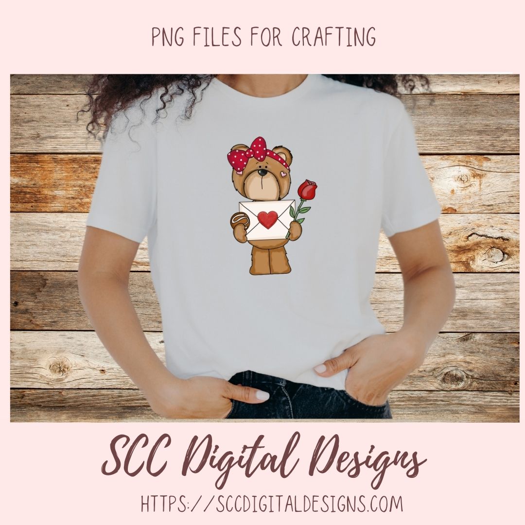 Whimsical Bears Clipart, Love Letter, Red Roses, Chocolate Candies Clip Art for Sublimation for Stickers, Cute PNG Designs for Kids Shirts