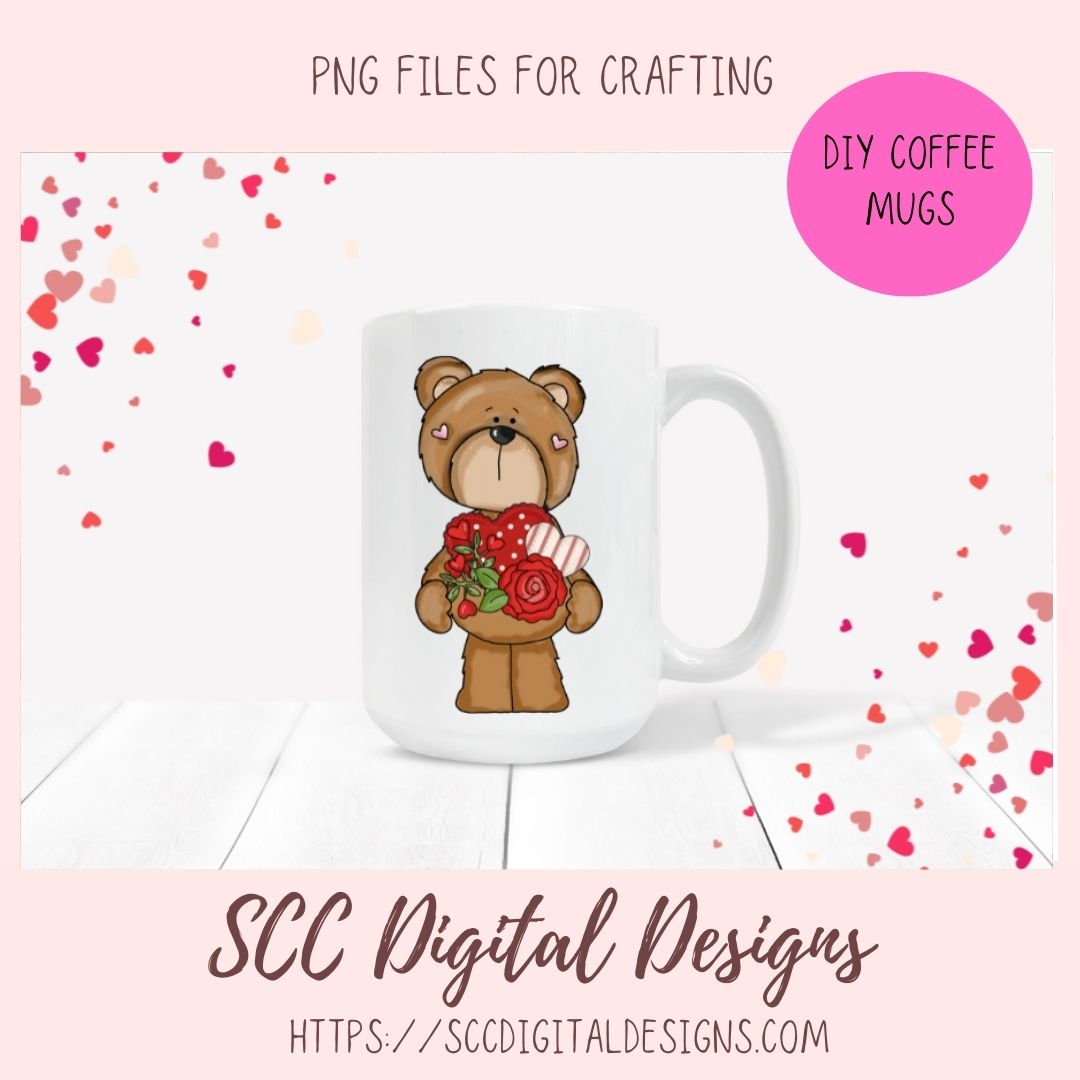 Whimsical Bears Clipart, Love Letter, Red Roses, Chocolate Candies Clip Art for Sublimation for Stickers, Cute PNG Designs for Kids Shirts
