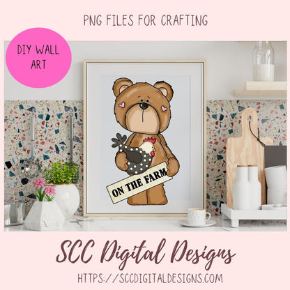 Whimsical Bears PNG for Stickers for Kids, Wall Art for Chicken Lover, Farm Animals Clipart for Sublimation T-Shirts for Women, Scrapbooking Elements