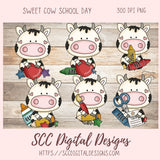 Sweet Cows School Days Clipart, Black &  White Cows, Crayons, Glue, Apple, Report Card for Stickers for Kids, Teacher Resource Clip Art and Scrapbook Elements