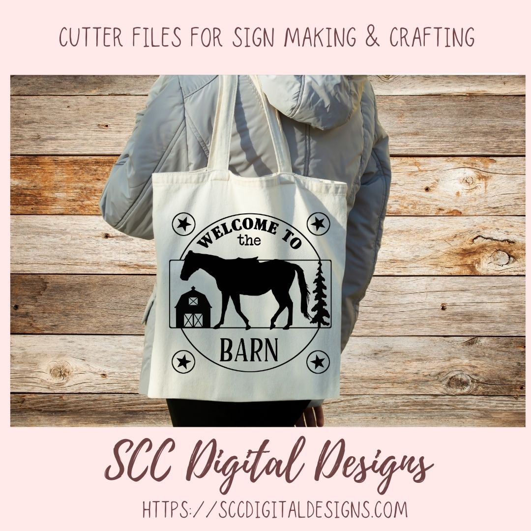 Horse Barn SVG, Welcome to the Barn Farmhouse Decor for Mom, Horse Lover Gift for Women, DIY Rustic Farm Front Door Sign, Instant Download
