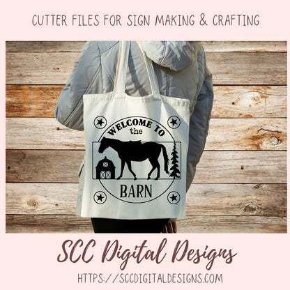 Horse Barn SVG, Welcome to the Barn Farmhouse Decor for Mom, Horse Lover Gift for Women, DIY Rustic Farm Front Door Sign, Instant Download