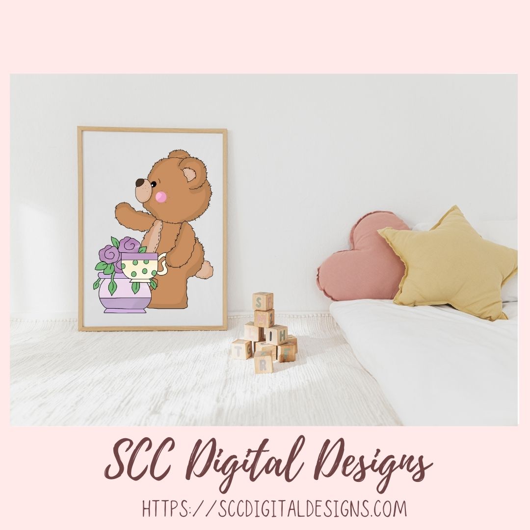 Whimsical Bear Clipart, Time for Tea PNG Designs for Stickers & Printables, Teapots Tea Cups Wordart for Sublimation Tumblers, Digital Scrapbooking & Paper Crafting