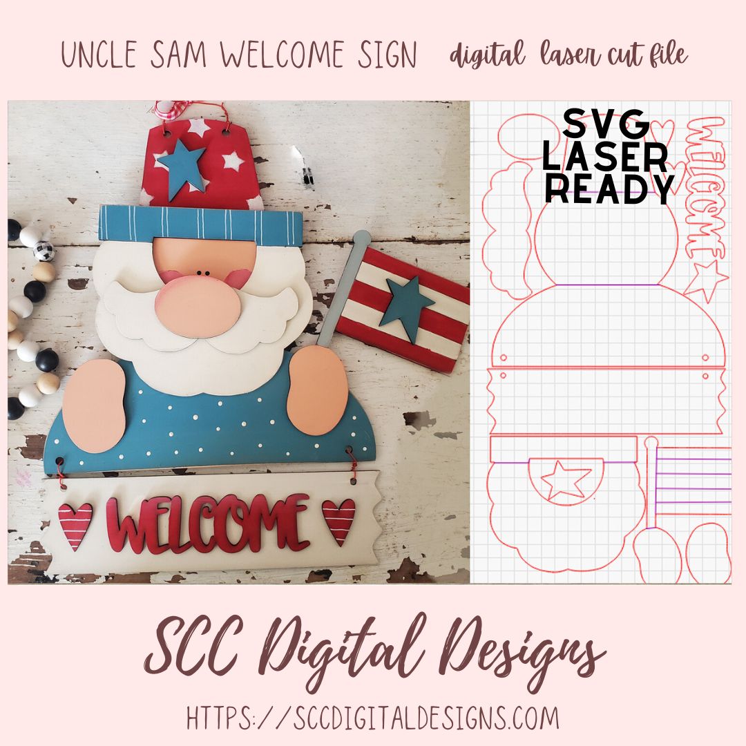 Patriotic Sam Welcome Sign Laser SVG 1 design in vg laser format