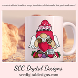 Valentine Gnome with Chocolates, Strawberries, and Love Potion Clipart, DIY Sublimation Stickers for Kids & Mom, Digital Scrapbook Elements