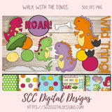 Walk with the Dino's Clipart, Digital Background Papers, Wordart, Dinosaur PNGs for Stickers for Kids, Instant Download Scrapbook Elements