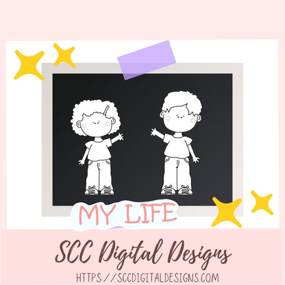 Kids Clipart, Diverse Boys & Girls PNG, Waving Children Digi Stamps, DIY Coloring Pages for Preschoool or Homeschool Activities