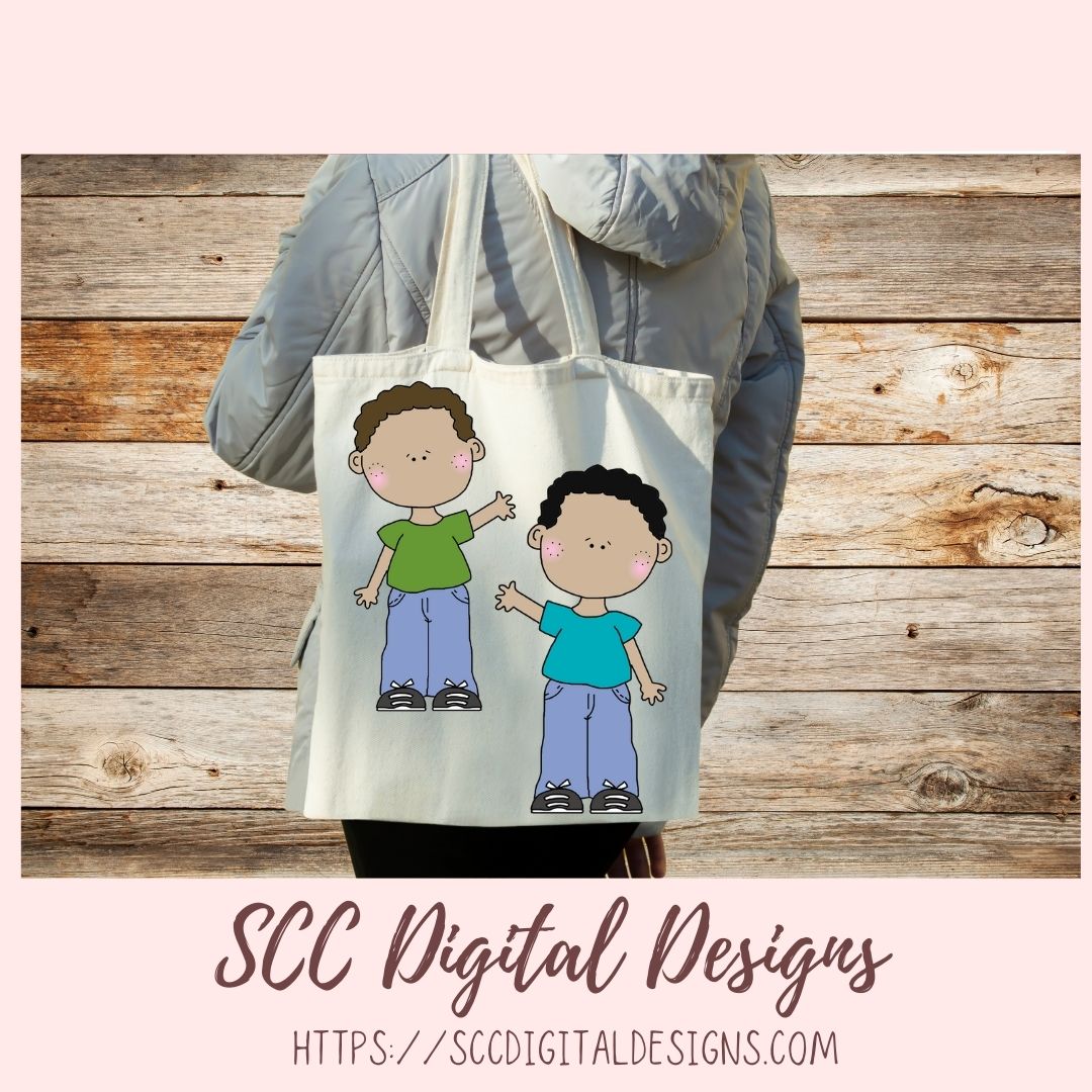 Kids Clipart, Diverse Boys & Girls PNG, Waving Children Digi Stamps, DIY Coloring Pages for Preschoool or Homeschool Activities