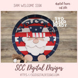 Patriotic Welcome Sign Laser SVG, Round July 4th Door Decor SVG, American Stars and Stipes Independence Day SVG Laser Cut File