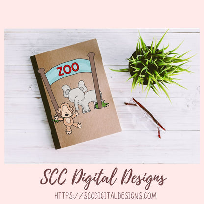 Zoo Animals PNG, Safari Digi Stamps for Kid's Coloring Pages, Lion Tiger Bear Clip Art for Digital Scrapbooking, Whimsical Wildlife Wall Art
