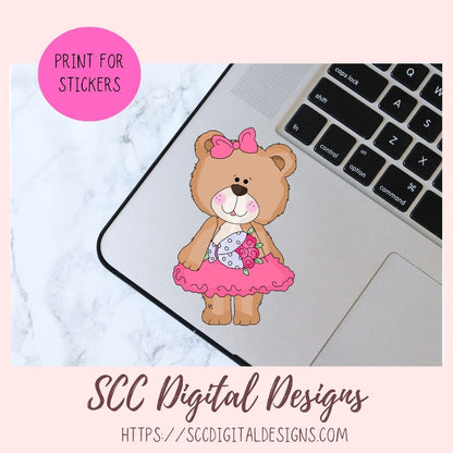 Cute Bear Clipart for Sublimation Sticker Designs, Whimsical Ballerina PNG Files for Girls, Dance With Me Wordart for Digital Scrapbooking