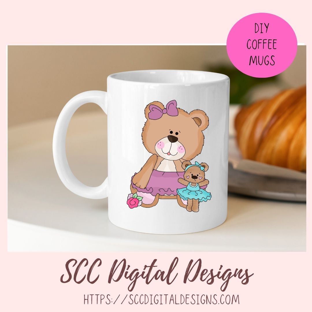 Cute Bear Clipart for Sublimation Sticker Designs, Whimsical Ballerina PNG Files for Girls, Dance With Me Wordart for Digital Scrapbooking