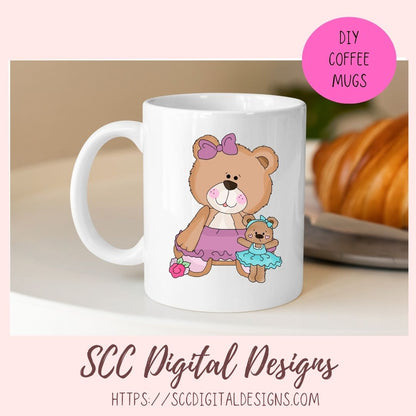 Cute Bear Clipart for Sublimation Sticker Designs, Whimsical Ballerina PNG Files for Girls, Dance With Me Wordart for Digital Scrapbooking