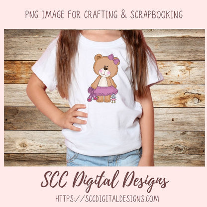 Cute Bear Clipart for Sublimation Sticker Designs, Whimsical Ballerina PNG Files for Girls, Dance With Me Wordart for Digital Scrapbooking