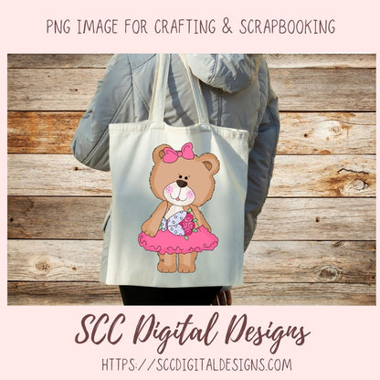 Cute Bear Clipart for Sublimation Sticker Designs, Whimsical Ballerina PNG Files for Girls, Dance With Me Wordart for Digital Scrapbooking